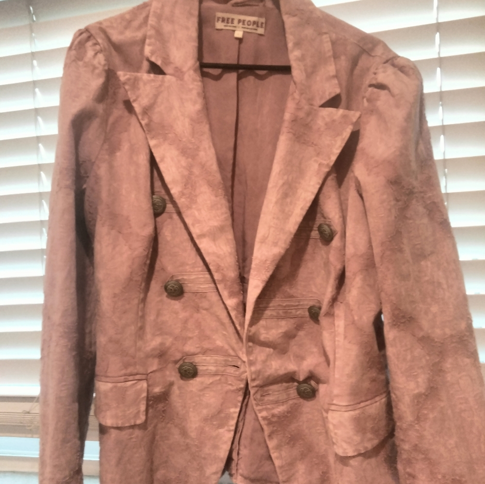 Free People Pink Double-Breasted Blazer